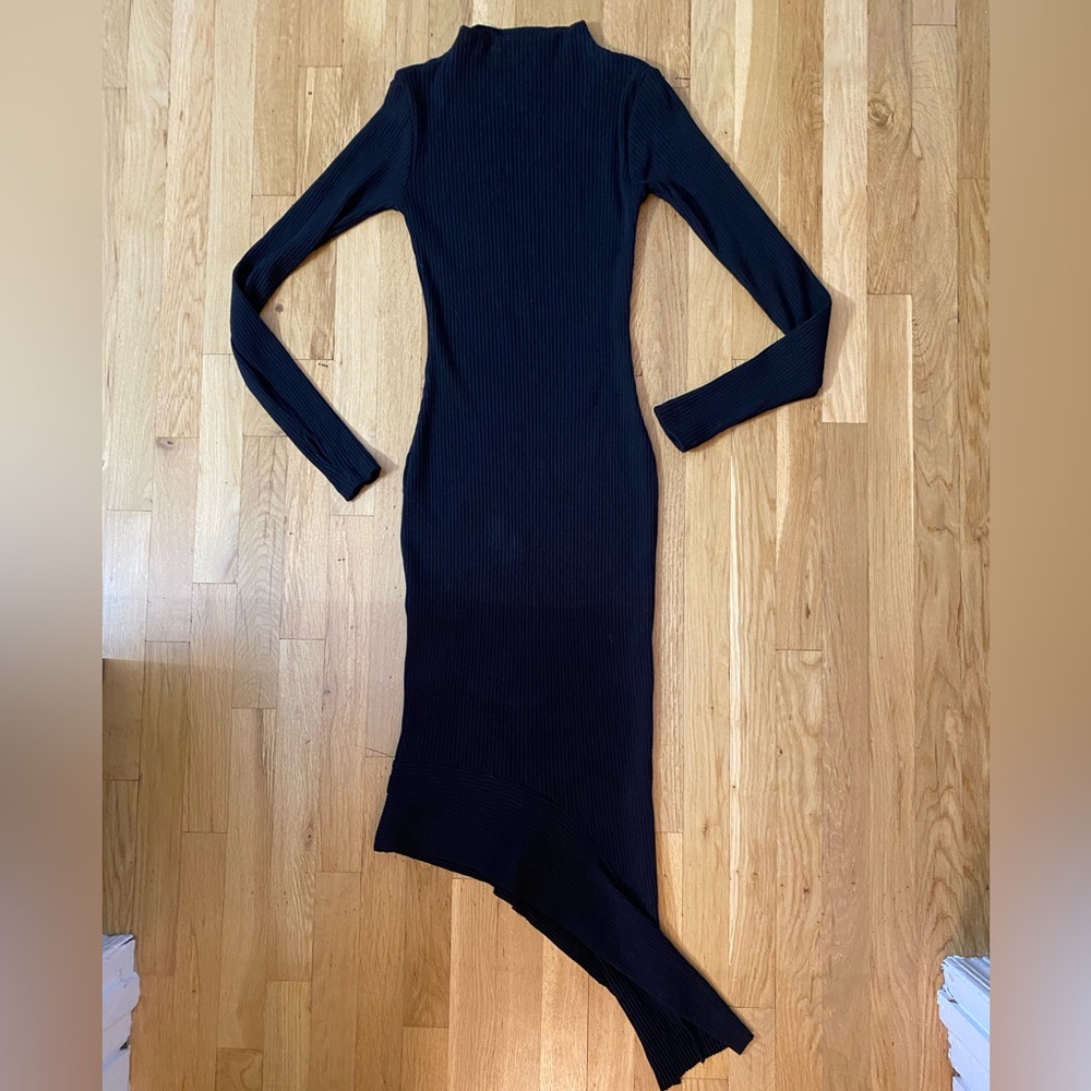Carbon 38 Fitted Black Long Sleeve Dress
